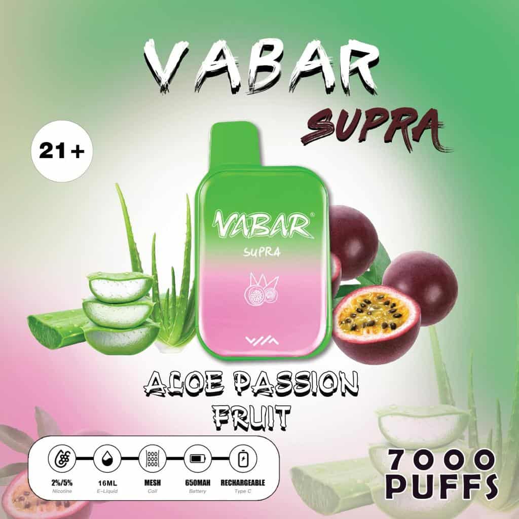 VABAR SUPRA Disposable Vape 7000 Puffs Aloe Passion Fruit VABAR SUPRA Disposable Vape 7000 Puffs Aloe Passion Fruit