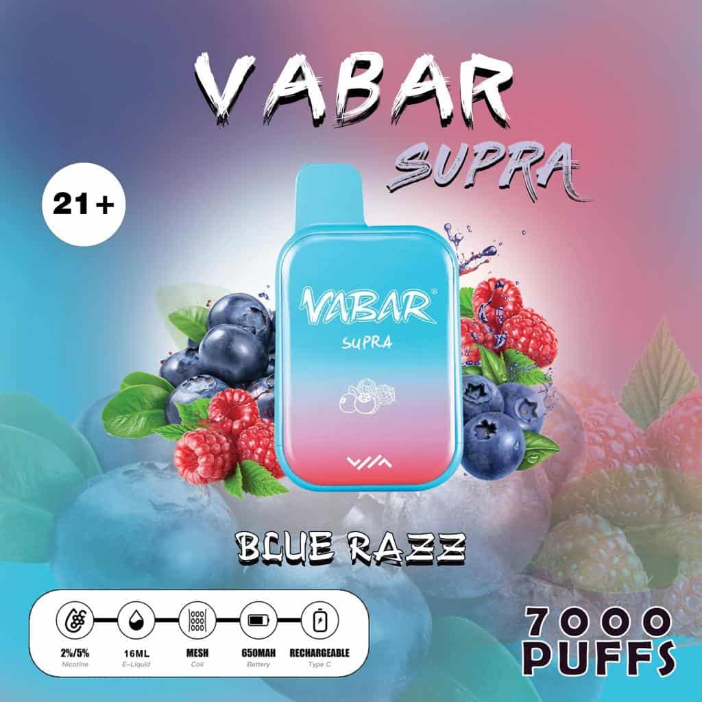 VABAR SUPRA Disposable Vape 7000 Puffs Blue Razz VABAR SUPRA Disposable Vape 7000 Puffs Blue Razz
