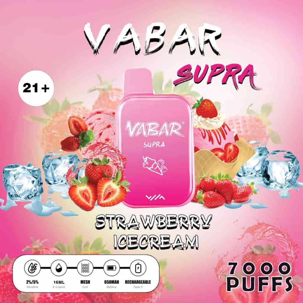 VABAR SUPRA Disposable Vape 7000 Puffs Strawberry Ice Cream VABAR SUPRA Disposable Vape 7000 Puffs Strawberry Ice Cream