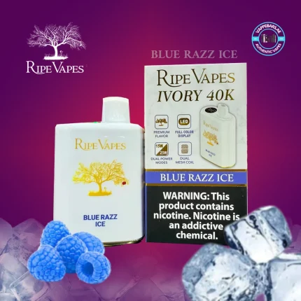 Ripe Vapes IVORY 40000 Puffs Disposable Vape BLUE RAZZ ICE In UAE