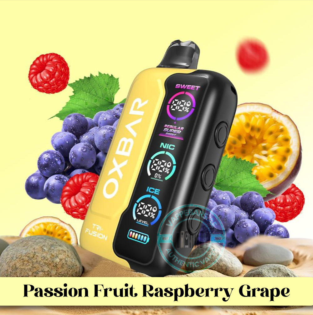 OXBAR TRI Fusion 45000 puffs Disposable Vape Passion Fruit Raspberry Grape in Dubai UAE OXBAR TRI Fusion 45000 puffs Disposable Vape Passion Fruit Raspberry Grape in Dubai UAE