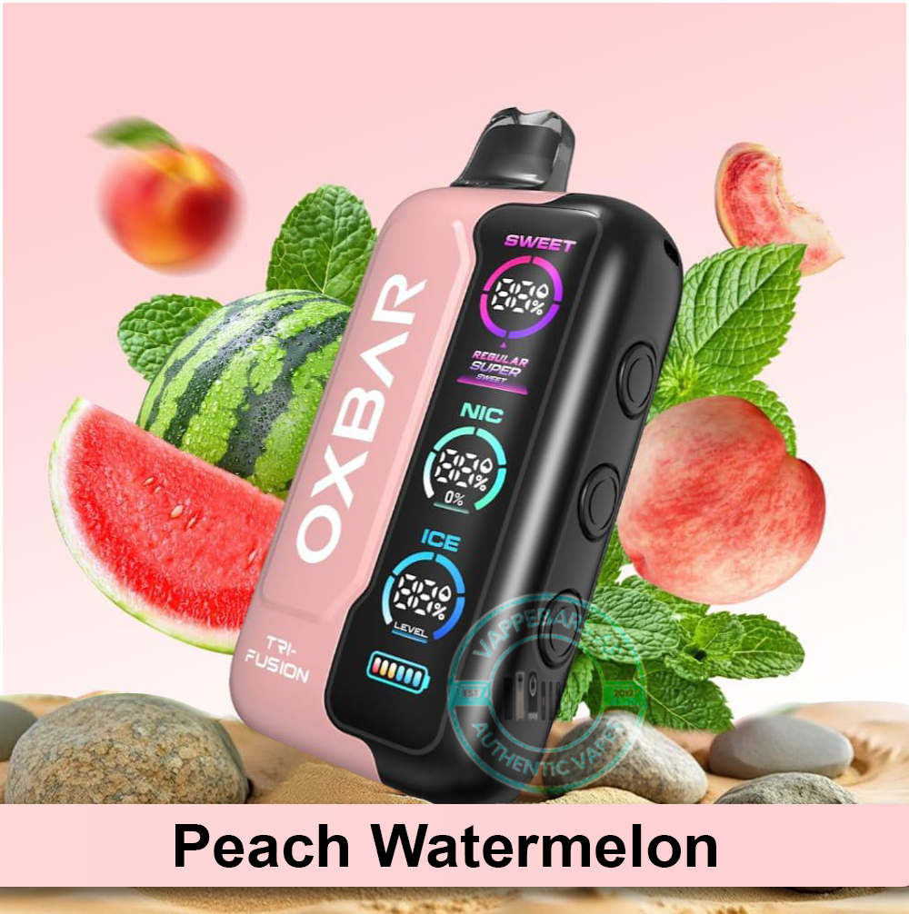 OXBAR TRI Fusion 45000 puffs Disposable Vape Peach Watermelon in Dubai UAE OXBAR TRI Fusion 45000 puffs Disposable Vape Peach Watermelon in Dubai UAE