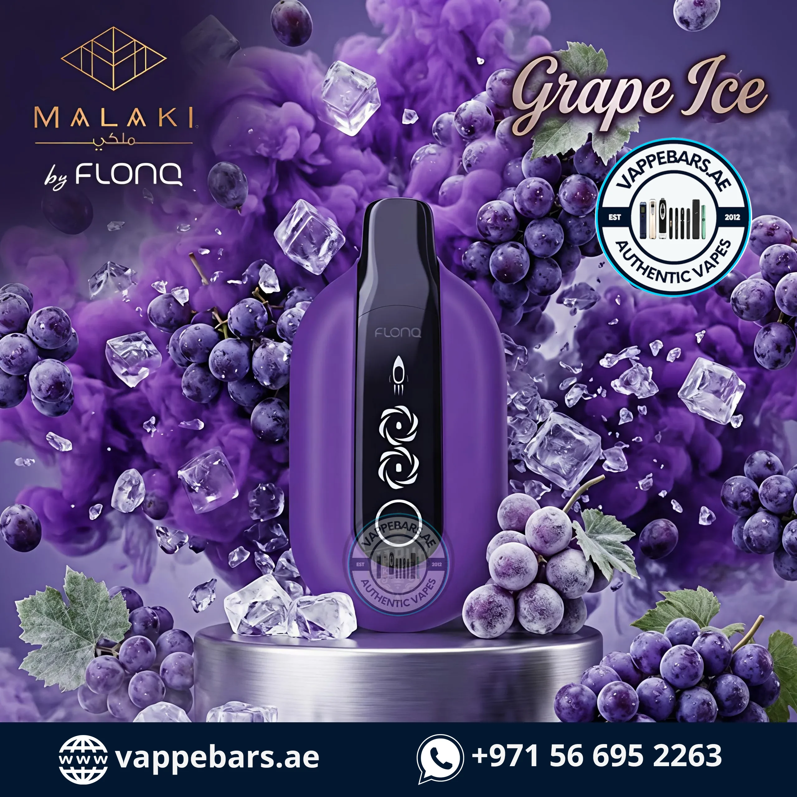 Malaki by Flonq Ultra 20K Puffs Disposable Vape Grape Ice in UAE Malaki by Flonq Ultra 20K Puffs Disposable Vape Grape Ice in UAE