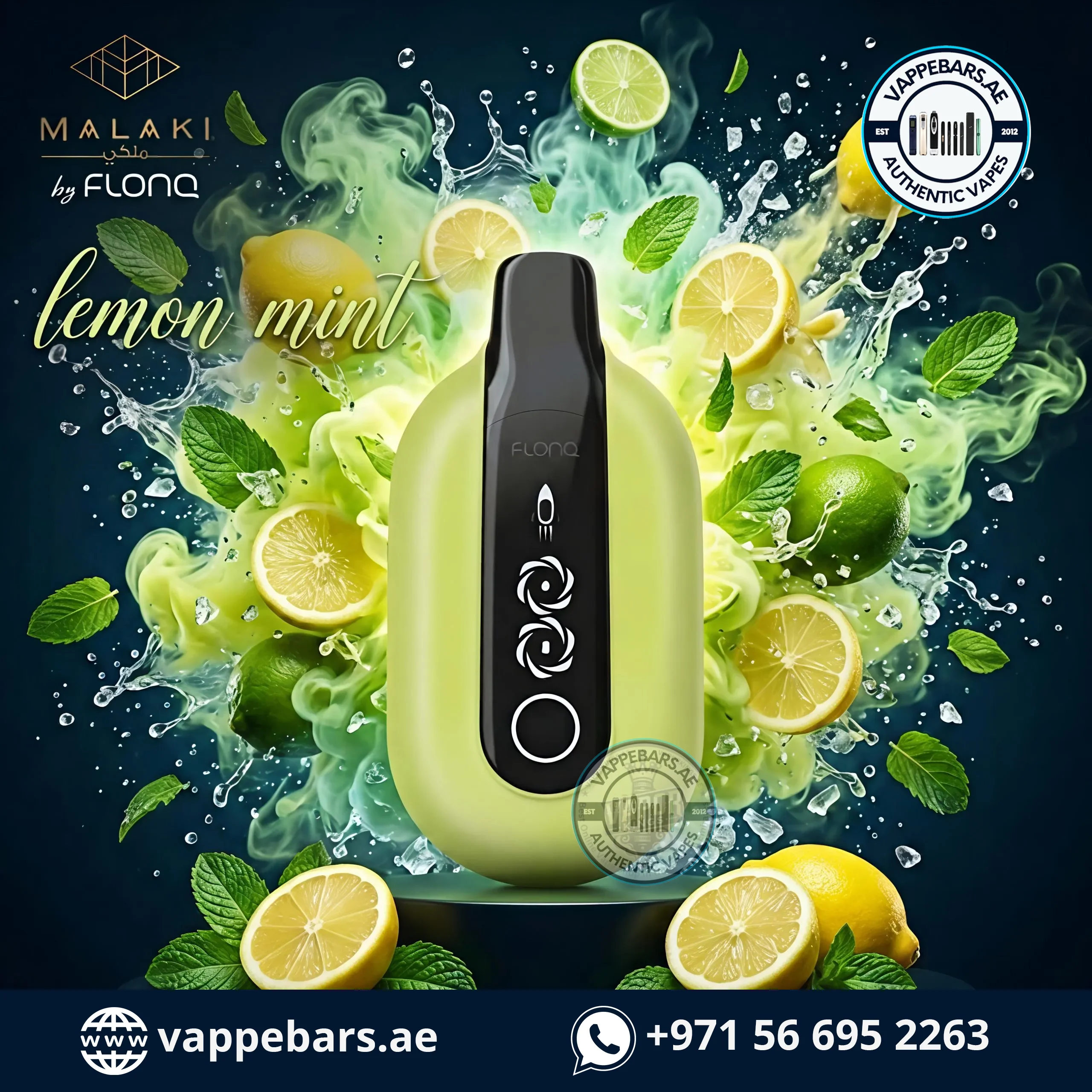 Malaki by Flonq Ultra 20K Puffs Disposable Vape Lemon Mint in UAE Malaki by Flonq Ultra 20K Puffs Disposable Vape Lemon Mint in UAE