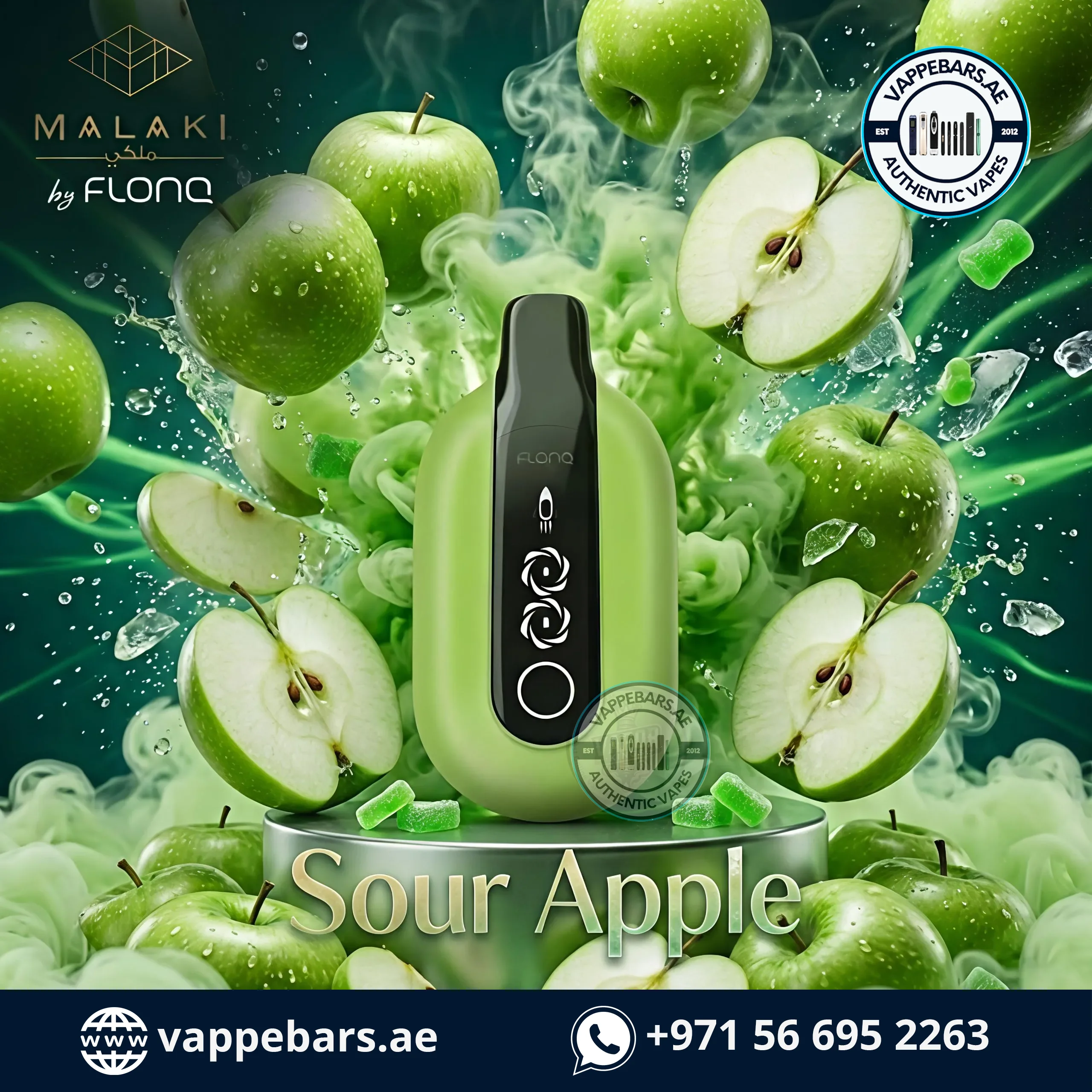 Malaki by Flonq Ultra 20K Puffs Disposable Vape Sour Apple in UAE Malaki by Flonq Ultra 20K Puffs Disposable Vape Sour Apple in UAE